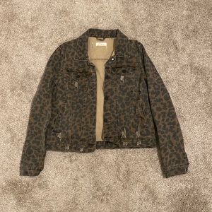 Leopard Print Denim Jacket Size M